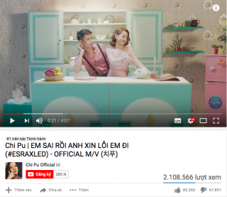 Sau hơn 1 ngày, MV thứ 3 của Chi Pu chiếm #1 Trending Youtube nhưng lượng like và dislike vẫn  rượt đuổi  căng thẳng