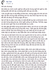 Mỹ Tâm:  Tâm 9 viết và hát cho cuộc tình không trọn vẹn, xin lỗi nếu có làm một ai đó cảm thấy tổn thương 