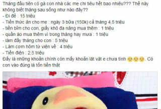 Mới sinh được 1 tháng, con bú mẹ hoàn toàn, mẹ bỉm sữa vẫn kêu trời vì chi tiêu hết veo 33 triệu