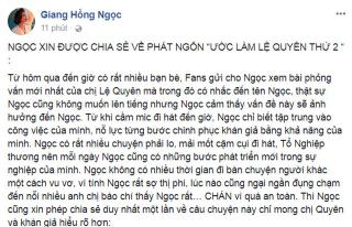 Giang Hồng Ngọc lên tiếng khi bị hiểu nhầm về phát ngôn “Muốn làm Lệ Quyên thứ 2”