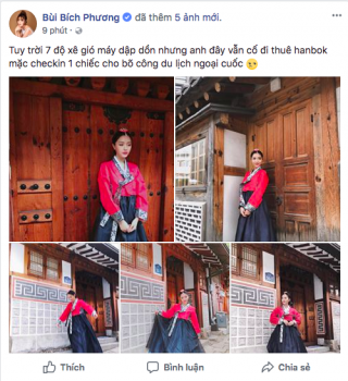 Đăng ảnh mặc Hanbok cực xinh nhưng caption  lầy  đúng chất Bích Phương mới làm dân mạng dậy sóng!