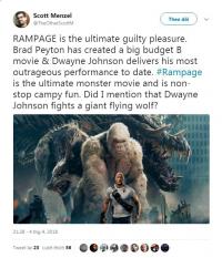 Phim về quái thú khổng lồ  Rampage  của The Rock được giới phê bình ca ngợi hết lời