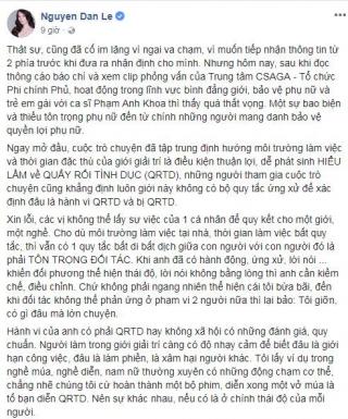 Phát ngôn đang được ủng hộ của Đan Lê:  Phạm Anh Khoa trở thành đại sứ chống quấy rối tình dục chỉ là một trò hèn 