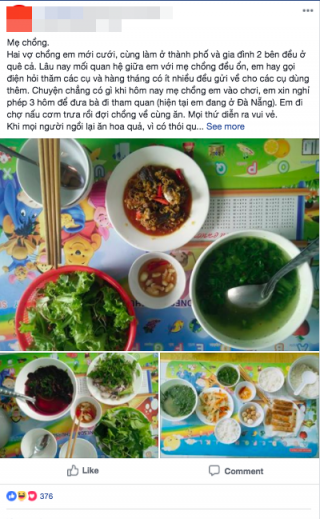 Hào hứng khoe mẹ chồng ảnh  bữa cơm thanh mát , con dâu bị mắng là keo kiệt, cố ý tiết kiệm tiền đem về nhà mẹ đẻ
