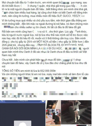 Bỏ 652 triệu đồng mua hàng hiệu, thanh niên 17 tuổi đăng đàn tố bị cô gái 2k1 bán cho toàn đồ fake Quảng Châu