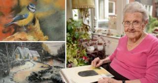 Mù mắt vẫn vẽ tranh, cụ bà 95 tuổi tạo ra toàn tuyệt phẩm