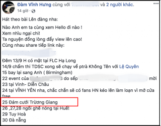 Đăng lịch diễn tháng 9, Đàm Vĩnh Hưng vô tình hé lộ luôn ngày cưới chính xác của Nhã Phương - Trường Giang