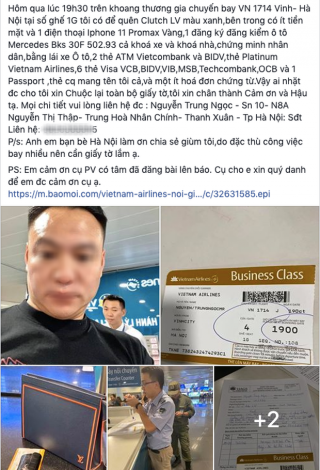 Bỏ quên túi LV ở khoang thương gia máy bay Vietnam Airlines, hành khách lên facebook đăng tin tìm kiếm