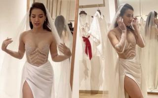 Phương Trinh Jolie gây sốc khi thử váy cưới gần như bán nude cùng Lý Bình