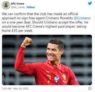 CLB Anh đề nghị Ronaldo mức lương 35 bảng mỗi tuần