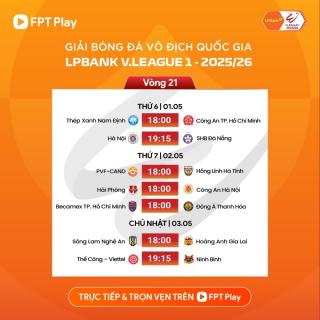 Lịch thi đấu V-League 2025/2026 vòng 21: Tâm điểm Hải Phòng vs CAHN, Viettel đại chiến Ninh Bình